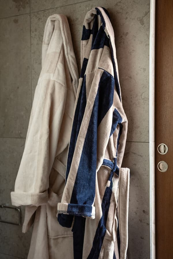 Kosta Linnewäfveri Velourbadekåpe, Navy/Sand, L/XL