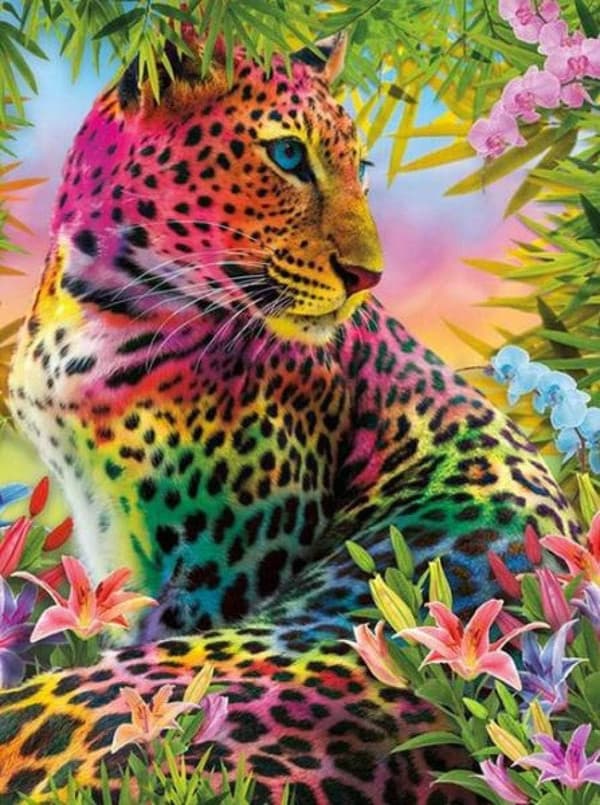 Diamond Painting / Diamantmålning 30x40cm - Leopard Färgglad