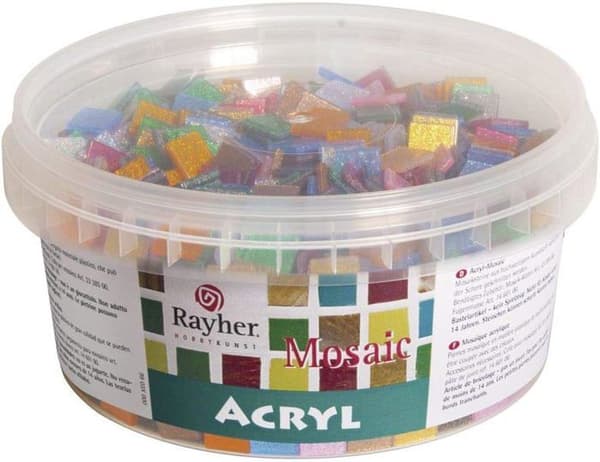 Rayher hobby - 14791999 - Rayher akrylmosaik, glittrig, 1x1cm låda 300g flerfärgad,