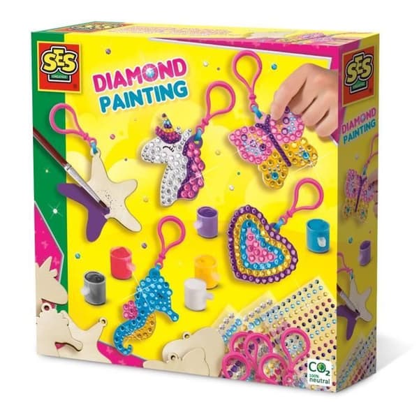 SES CREATIVE - Diamantmosaik - Nyckelring i trä