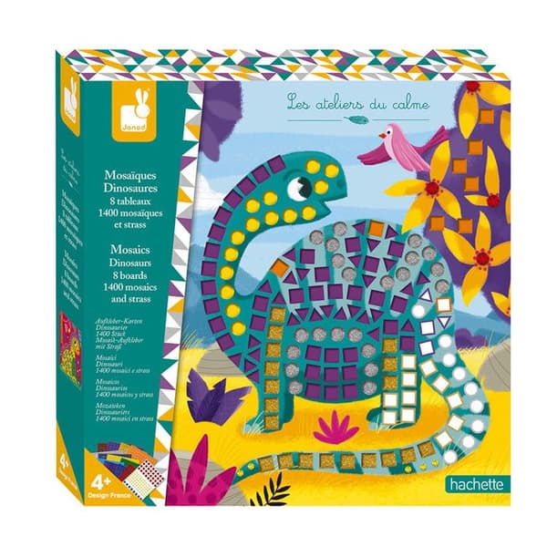 Kreativt kit - Janod - Dinosauriemosaiker - Gul - 8 målningar - 1400 skummosaiker