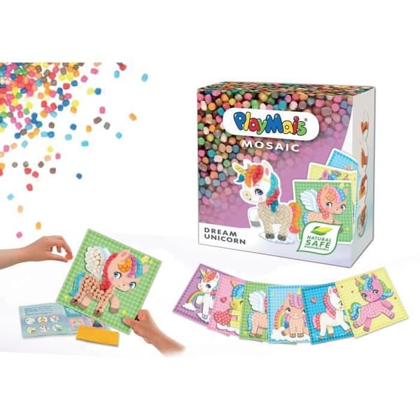 PLAYMAIS Unicorn mosaik - PLAYMAIS varumärke - Stimulerar kreativitet och utvecklar smidighet - 100% biologiskt nedbrytbar