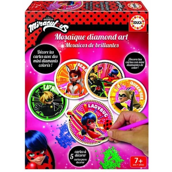 Miraculous Ladybug Card Dekoration Kit med Strass - EDUCA - 18927 - Glittrande mosaikeffekt garanterad