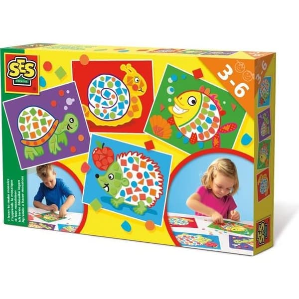 SES Creative 14827 - Jag lär mig mosaik, med färgade mosaikklistermärken, lämplig för små barn