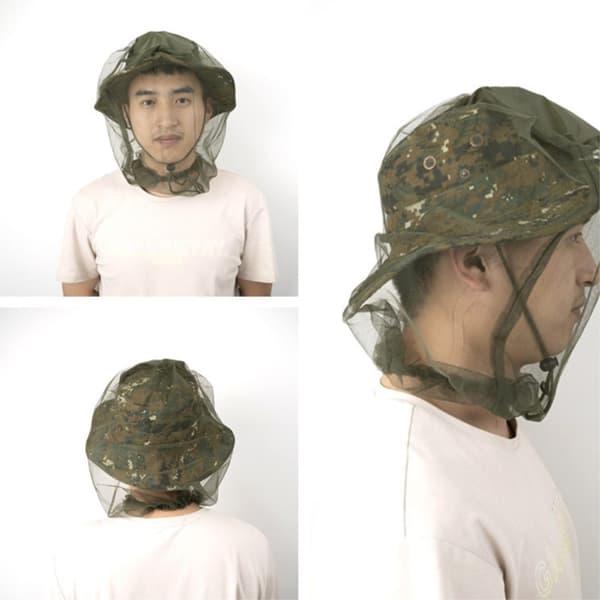 Camouflage bøttehat Kasket med myggenet campingfiskeri - Khaki