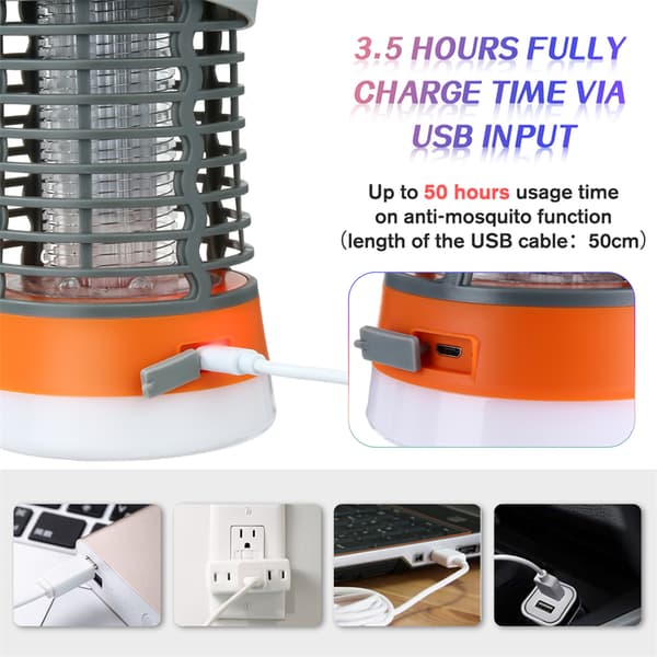 Elektrisk insektdræber, 5W 2000V mygdræber campinglampe, 3 lystilstande UV-myggelampe, IP66 vandtæt myggefælde, USB-myggedræber med rede