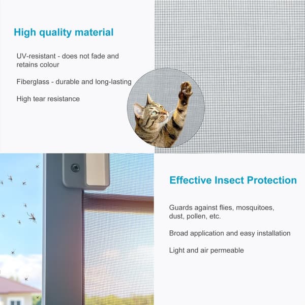 Flugnät Insektsnät fiberglas UV-beständigt fönsterdörr per meter bredd maskstorlek 1,2mm