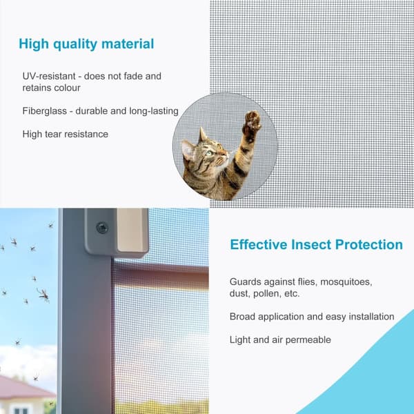 Flugnät Insektsnät fiberglas UV-beständigt fönsterdörr per meter bredd maskstorlek 1,2mm