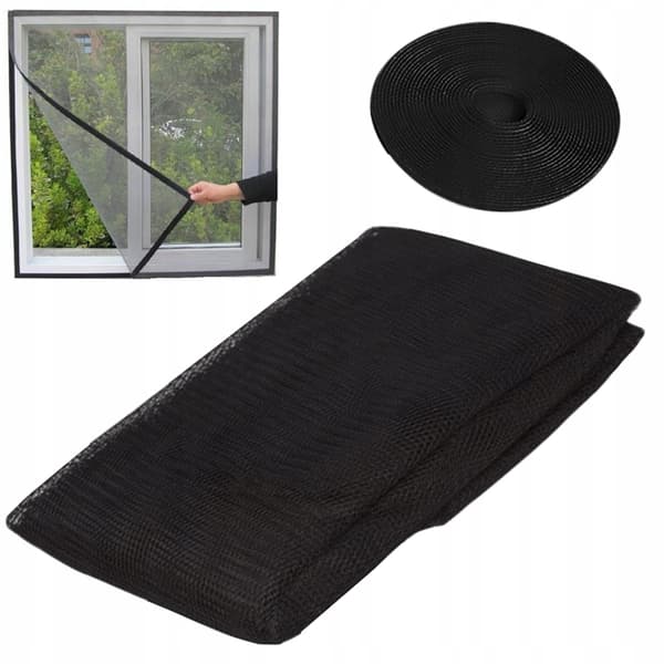 Klipbart myggenet til vinduer med velcro og magnetlås 130x150cm Sort