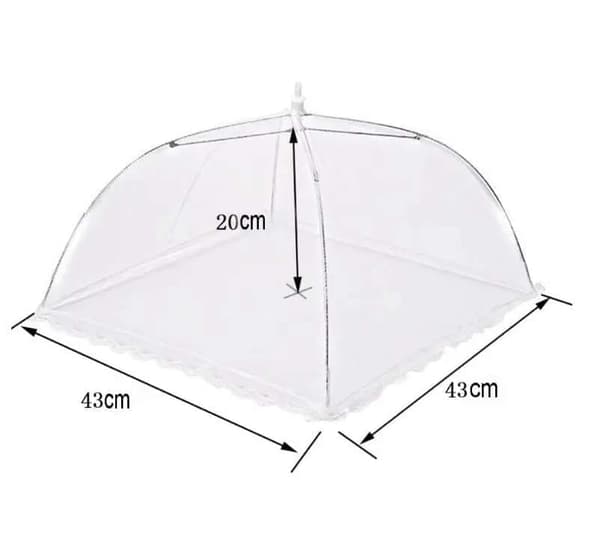 Pop-up matparaply i mesh – vikbart insektsnät för utomhusmåltider, 43×43 cm, vit
