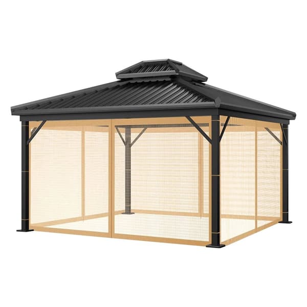 Myggenet til Pavillon, Lynlåsdesign, Insekticidbehandlet,Brun-only netting, L360xW360xH230CM
