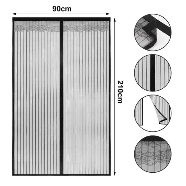 Magnetisk flugskärmsdörr 90 x 210 cm insektsskydd balkongdörr flugridå myggnät magnetisk gardin självhäftande montering utan borrning