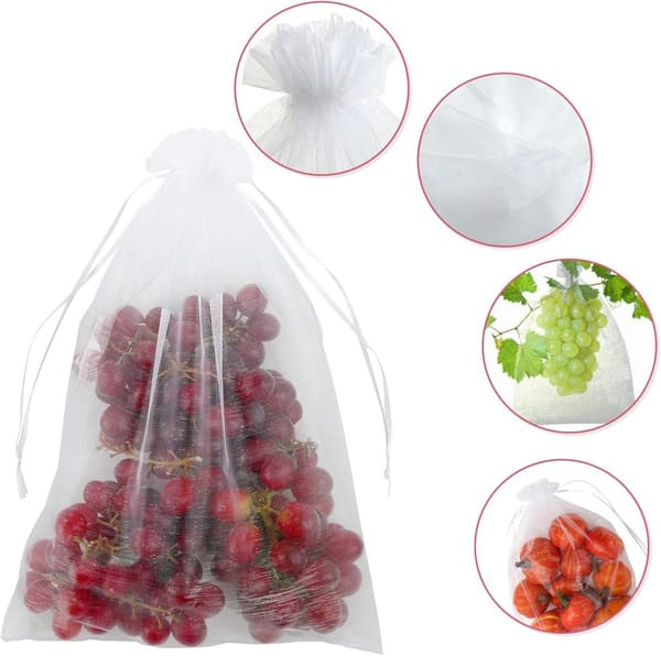 50 Bolsas Protectoras de Organza para Racimos de Uvas con Cintas 25x35cm Bolsa Protectora de Frutas Red contra Insectos Protección Antiplagas para Jar