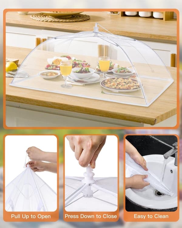OBOSOE 4 stk mesh pop-up madparaply – foldbart insektnet til udendørs måltider, 43×43 cm, hvid