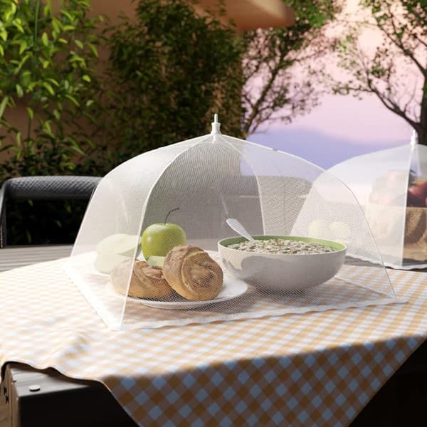 OBOSOE 4 stk mesh pop-up madparaply – foldbart insektnet til udendørs måltider, 43×43 cm, hvid