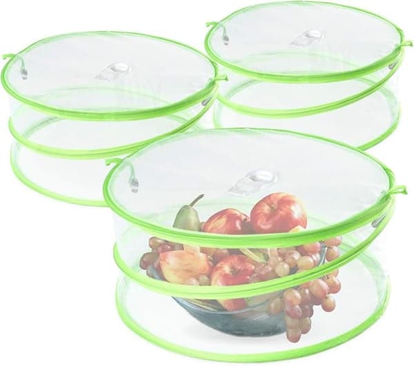 OBOSOE 3 Stk Pop-up Madparaply med Fint Mesh - Foldbart & Bundløst Insektnet til Familie & Camping, Grøn