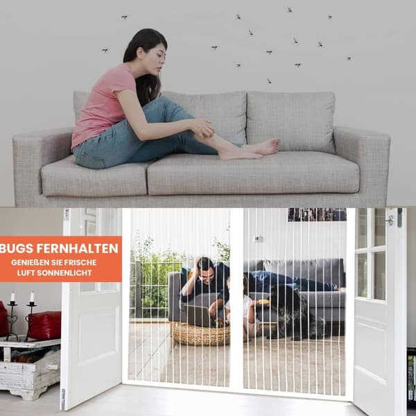 Bomclap hyttysverkko oveen magneettisella 90x210/100x220 cm – valkoinen/musta hyönteisverkko-ovi automaattisella sulkeutumisella
