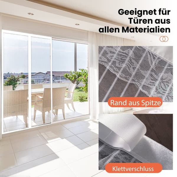 Bomclap hyttysverkko oveen magneettisella 90x210/100x220 cm – valkoinen/musta hyönteisverkko-ovi automaattisella sulkeutumisella