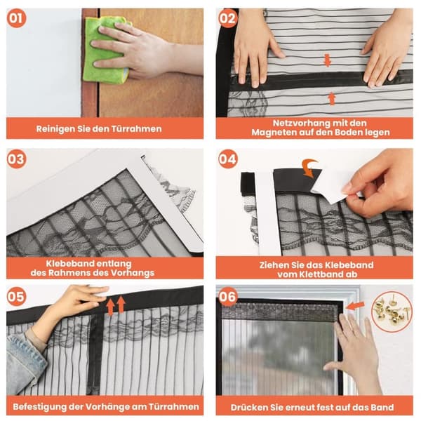 Bomclap hyttysverkko oveen magneettisella 90x210/100x220 cm – valkoinen/musta hyönteisverkko-ovi automaattisella sulkeutumisella
