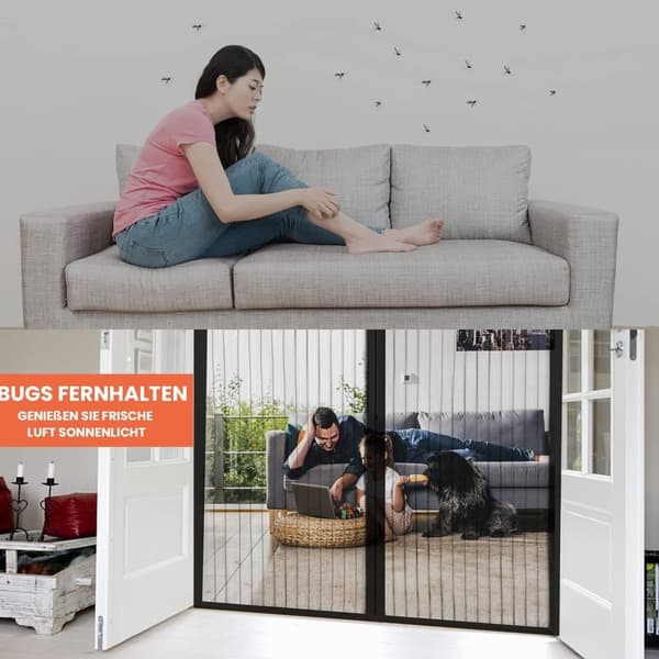 Bomclap hyttysverkko oveen magneettisella 90x210/100x220 cm – valkoinen/musta hyönteisverkko-ovi automaattisella sulkeutumisella