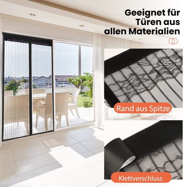 Bomclap hyttysverkko oveen magneettisella 90x210/100x220 cm – valkoinen/musta hyönteisverkko-ovi automaattisella sulkeutumisella