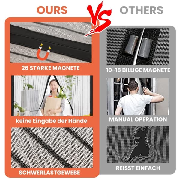 Bomclap hyttysverkko oveen magneettisella 90x210/100x220 cm – valkoinen/musta hyönteisverkko-ovi automaattisella sulkeutumisella