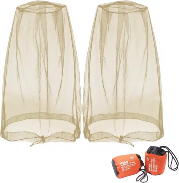 Lollanda Myggnät för Hatt, Vattentätt, Ultrafint, Justerbart, Bärbart med Förvaringspåse för Fiske, Vandring, Camping, Trädgård Beige 2PCS