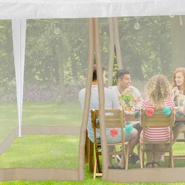Relaxdays Mysktak för pergola 3 x 3 m, 2 sidodelar, dragkedja, rem, 12 m (XL), trädgård, beige