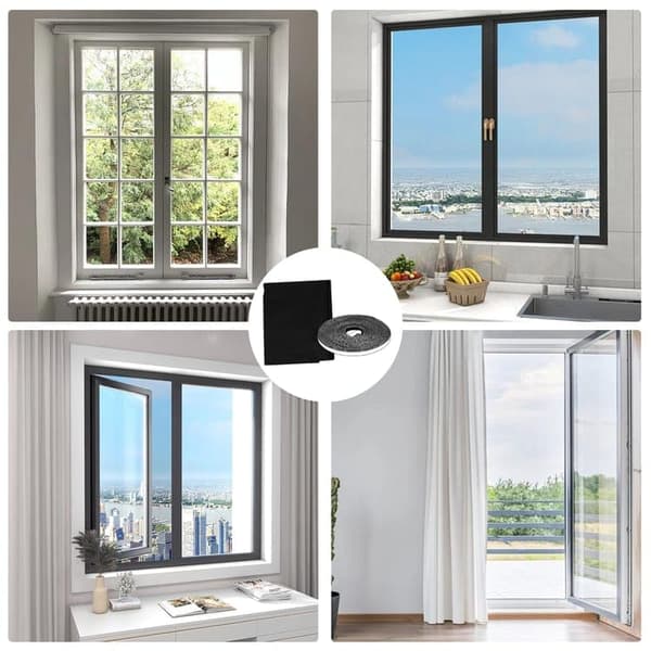 OBOSOE Myggnät för Fönster Dörr 4-pack – 150x 150/180/200cm Självhäftande Insektsnät utan Borrning, Enkel Montering