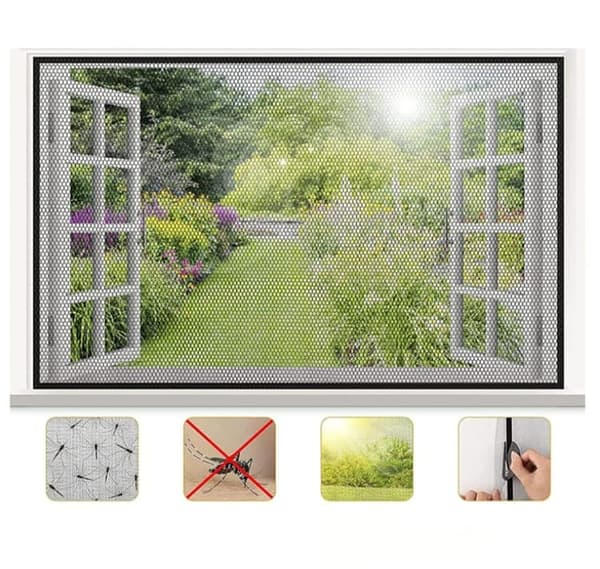 OBOSOE Myggnät för Fönster Dörr 4-pack – 150x 150/180/200cm Självhäftande Insektsnät utan Borrning, Enkel Montering