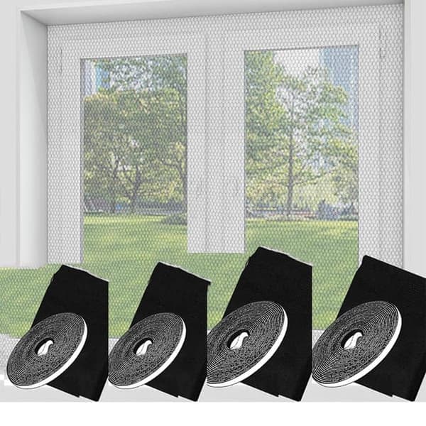 OBOSOE Myggnät för Fönster Dörr 4-pack – 150x 150/180/200cm Självhäftande Insektsnät utan Borrning, Enkel Montering