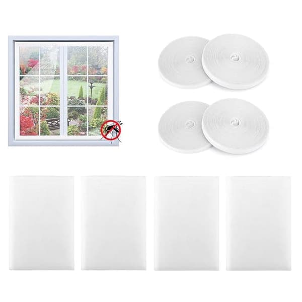 OBOSOE Myggnät  för Fönster Dörr 4-pack – 150x 150/180/200cm Självhäftande Insektsnät utan Borrning, Enkel Montering Vit 150x180cm