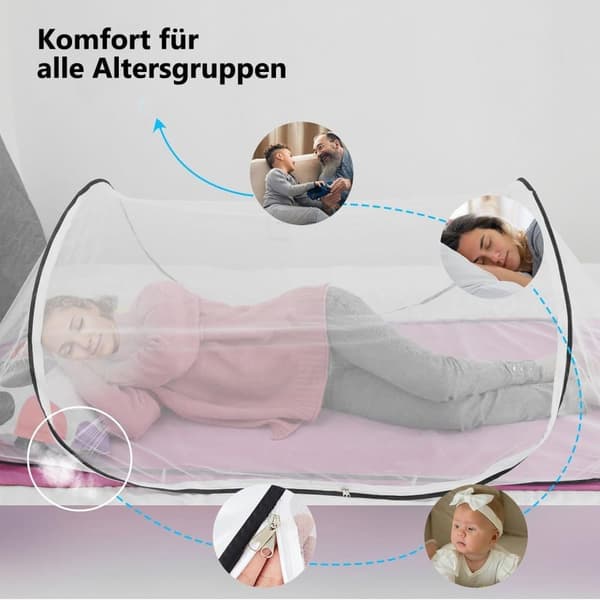 Lollanda-hyttysverkko hyttyskarkotteella – kannettava taitettava verkko 200x80x56 cm, hengittävä tiheällä verkolla, sänkyyn, matkoille ja retkeilyyn