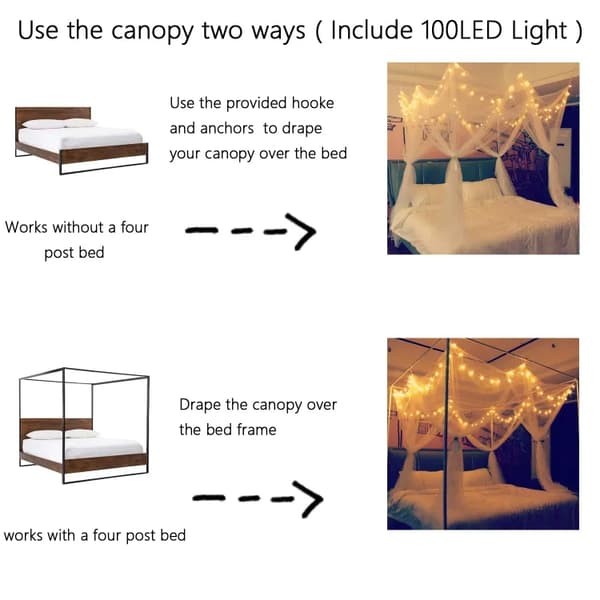 Lollanda Myggenet med LED Starlight til Seng, Queen Square Myggenet til King Size Seng - 190 x 210 x 240 cm