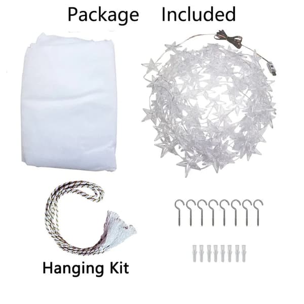 Lollanda Myggenet med LED Starlight til Seng, Queen Square Myggenet til King Size Seng - 190 x 210 x 240 cm