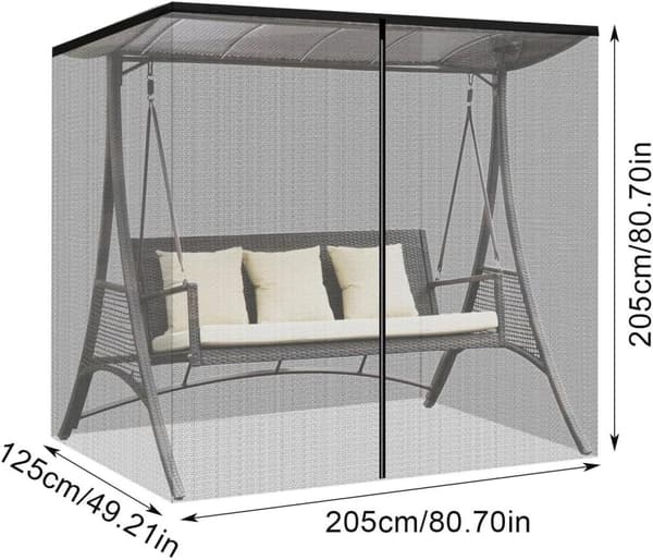 Lollanda Terrassenet Myggemiddel 1,25x2,05m, Insektnet – Dobbelt lynlås, til havegynge, Pergola og udendørs aktiviteter