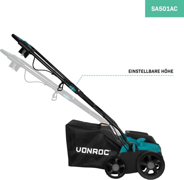 VONROC 1300W Vertikalskärare & Mossrivare – 2-i-1 gräsmatteluftare med justerbart djup