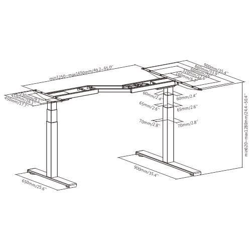 Elektrisk justerbart hjørne skrivebord brun deskTOP-23