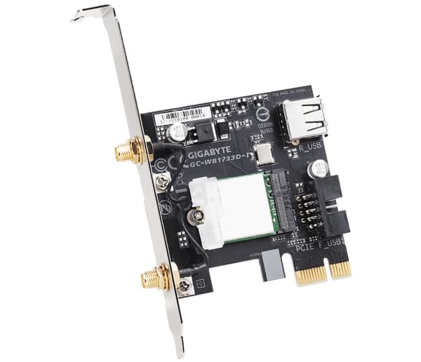 Gigabyte GC-WB1733D-I, Intern, Trådlös, PCI Express, WLAN / Bluetooth, Wi-Fi 5 (802.11ac), 1733 Mbit/s
