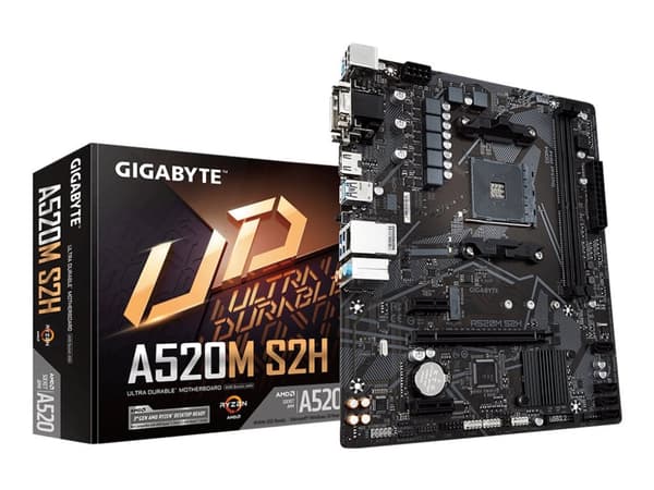 Gigabyte A520M S2H - 1.0 - emolevy - micro-ATX - Socket AM4 - AMD A520 piirisarja - USB 3.2 Gen 1 - Gigabit LAN - sisäinen grafiikka (CPU tarvitaan)