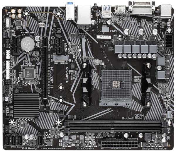 Gigabyte A520M H (rev. 1.0), AMD, Socket AM4, 3. generasjon AMD Ryzen™ 3, 3. generasjon AMD Ryzen 5, 3. generasjon AMD Ryzen™ 7, 3...., Socket AM4, 6