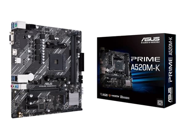 ASUS PRIME A520M-K - Hovedkort - micro ATX - Socket AM4 - AMD A520 Chipset - USB 3.2 Gen 1 - Gigabit LAN - innbygd grafikk (CPU kreves) - HD-lyd (8-k
