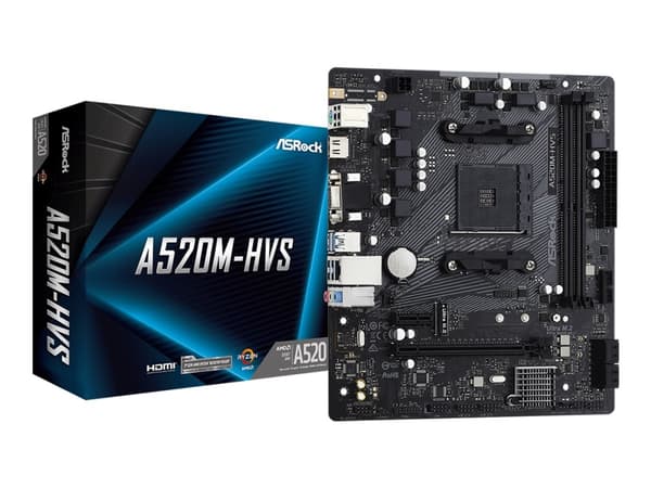 ASRock A520M-HVS - Moderkort - micro ATX - Socket AM4 - AMD A520 Chipuppsättning - USB 3.2 Gen 1 - Gigabit LAN - inbyggda grafiken (CPU krävs) - HD-l