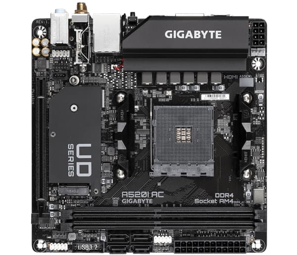 GIGABYTE A520I AC, AMD, AM4, AMD Ryzen 3000 Series, AM4, 64 GB, DDR4-SDRAM