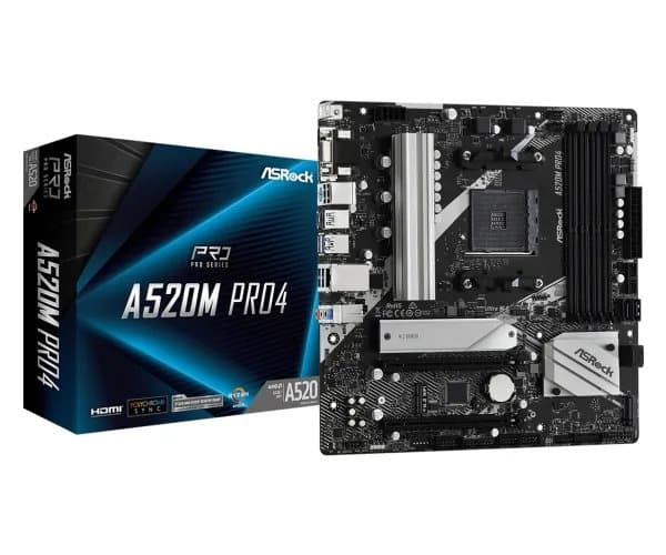ASRock A520M Pro4 - Hovedkort - micro ATX - Socket AM4 - AMD A520 Chipset - USB 3.2 Gen 1, USB-C Gen1 - Gigabit LAN - innbygd grafikk (CPU kreves) -