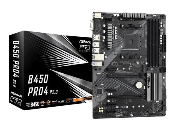 ASRock B450 Pro4 R2.0 - Emolevy - ATX - Socket AM4 - AMD B450 piirisarja - USB-C Gen2, USB 3.2 Gen 1, USB 3.2 Gen 2 - Gigabit LAN - Sisäinen grafiikk