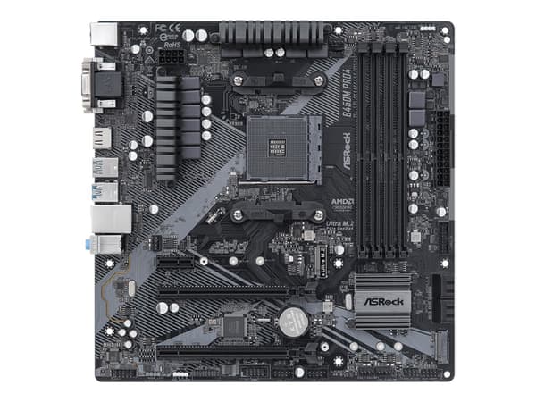 ASRock B450M Pro4 R2.0 - Moderkort - micro ATX - Socket AM4 - AMD B450 Chipuppsättning - USB-C Gen2, USB 3.2 Gen 1, USB 3.2 Gen 2 - Gigabit LAN - inb