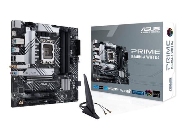 ASUS PRIME B660M-A WIFI D4 - Emolevy - micro-ATX - LGA1700-asennuspaikka - B660-piirisarja - USB-C Gen1, USB 3.2 Gen 1, USB 3.2 Gen 2 - Gigabit LAN,
