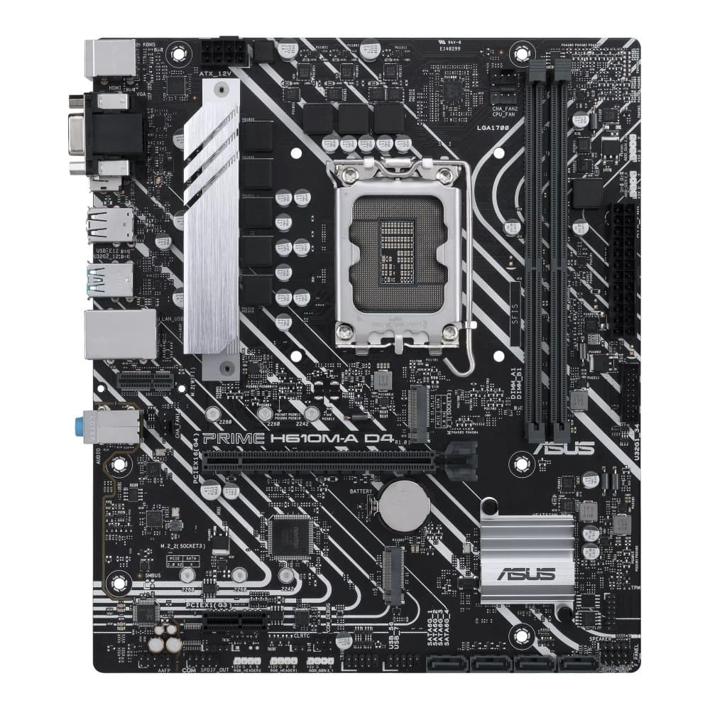 Asus PRIME H610M-A D4-processorfamilj Intel, Processorsocket LGA1700, DDR4 DIMM, Minnesplatser 2, Stödda hårddiskgränssnitt SATA, M.2, Antal SATA-kont