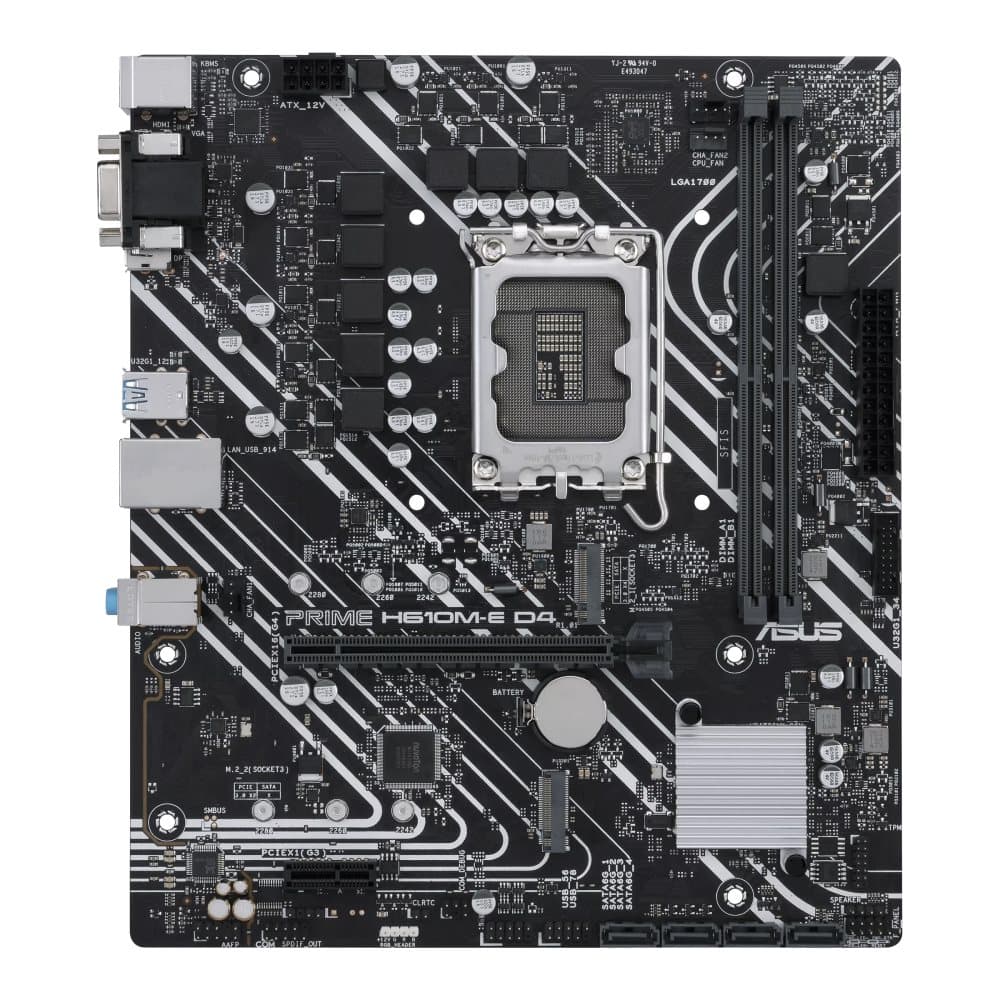 Asus PRIME H610M-E D4 Processorfamilj Intel, Processorsockel LGA1700, DDR4 DIMM, Minnesplatser 2, Stödda hårddiskgränssnitt SATA, M.2, Antal SATA-kont